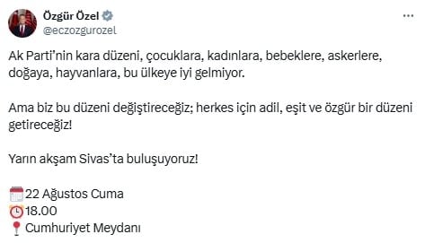 İmamoğlu ve Özgür Özel’den Sivas’a Çağrı