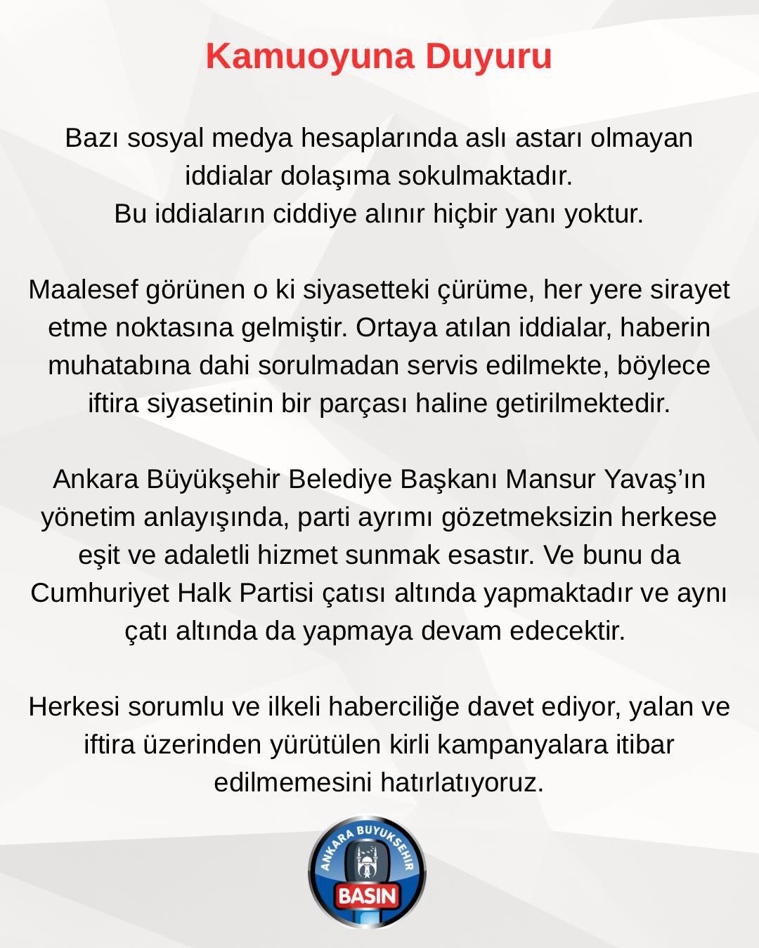 Belediye Yönetimi Tarafından Yapılan Açıklama