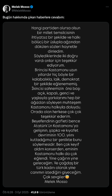 Melek Mosso’nun Cevabı ve Sosyal Medya Tepkisi